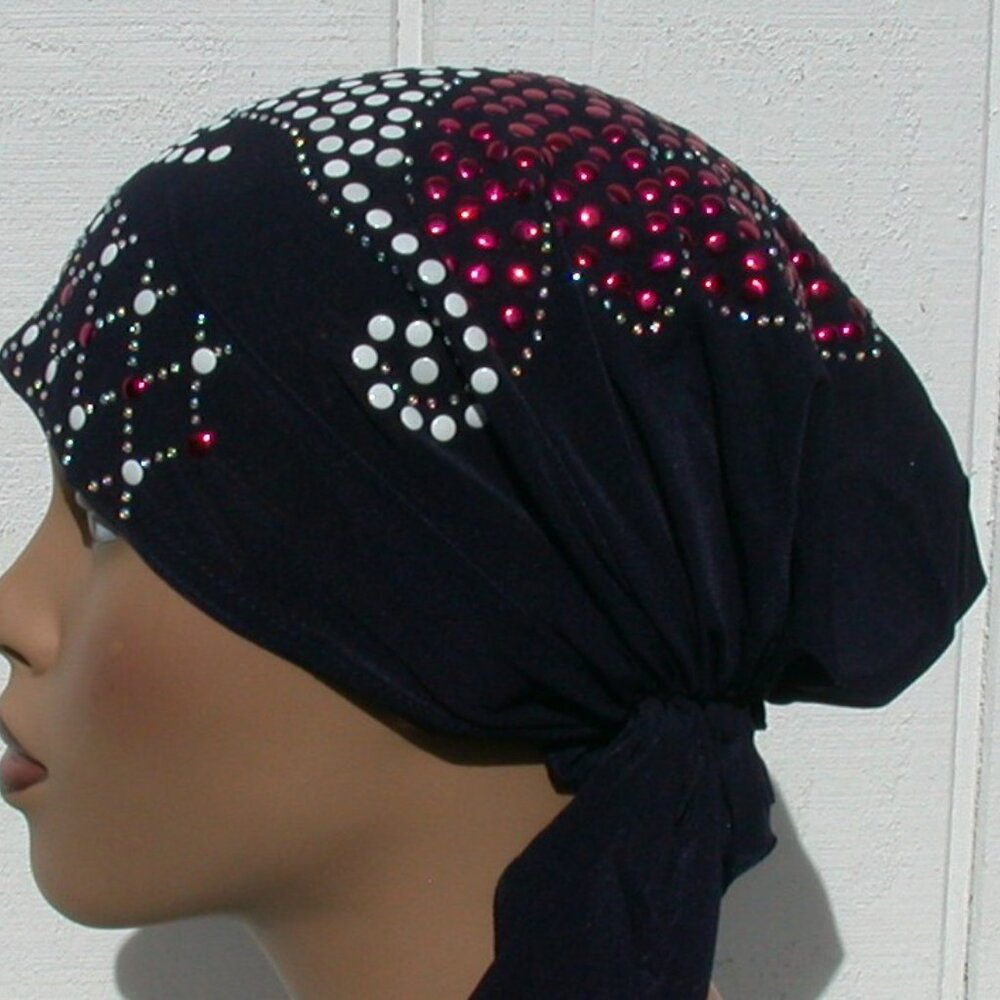 Navy Blue Pre-Tied Stud Fashion Cap Slip On Bonnet Hijab Undercap Navy Blue #3
